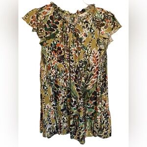 JODIFL Women’s Boho Green/Purple/Orange Drop Waist Butterfly Sleeve Blouse Sz L